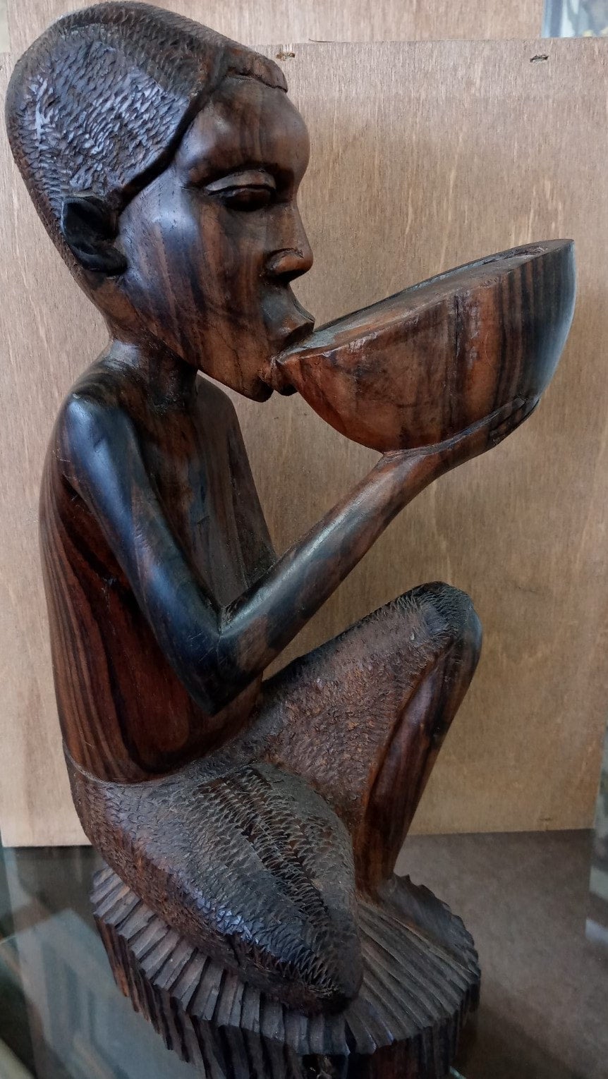 Hand Carved hot African Statue of Kneeling Man